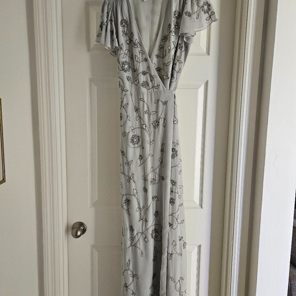 BHLDN Dress, size 4 to 6, dove gray with beading and clear stones